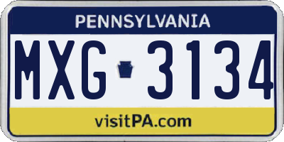 PA license plate MXG3134