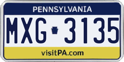 PA license plate MXG3135