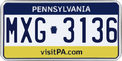 PA license plate MXG3136