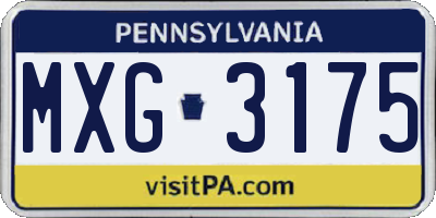PA license plate MXG3175