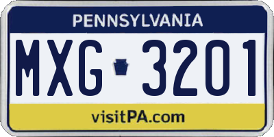 PA license plate MXG3201