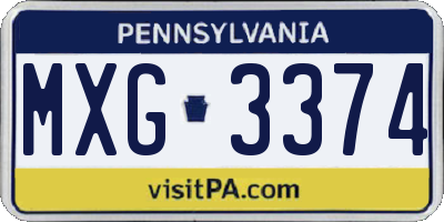 PA license plate MXG3374