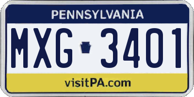 PA license plate MXG3401