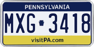 PA license plate MXG3418