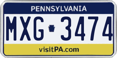 PA license plate MXG3474