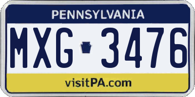 PA license plate MXG3476