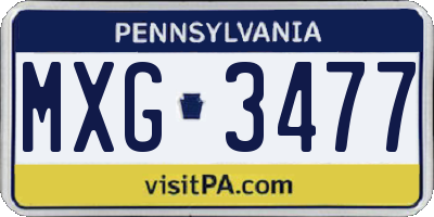PA license plate MXG3477