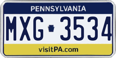 PA license plate MXG3534