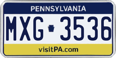 PA license plate MXG3536