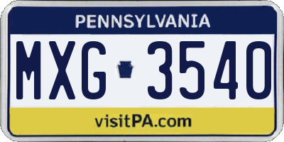 PA license plate MXG3540