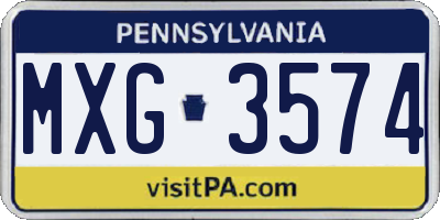 PA license plate MXG3574