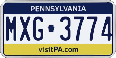 PA license plate MXG3774