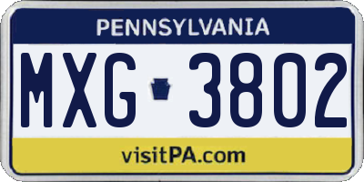 PA license plate MXG3802