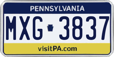 PA license plate MXG3837