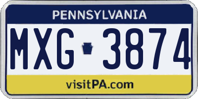 PA license plate MXG3874
