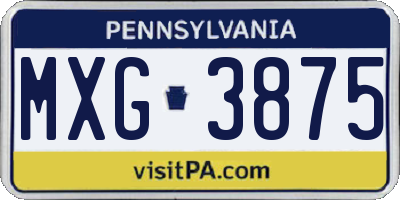 PA license plate MXG3875