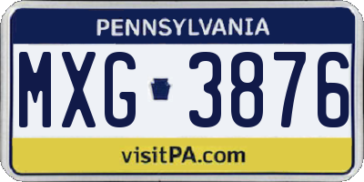 PA license plate MXG3876