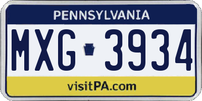 PA license plate MXG3934