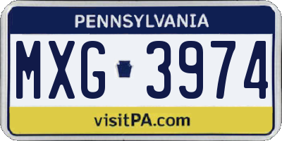 PA license plate MXG3974