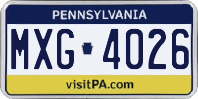 PA license plate MXG4026