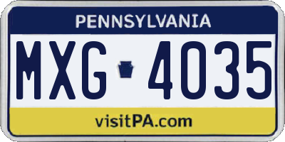 PA license plate MXG4035