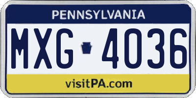 PA license plate MXG4036