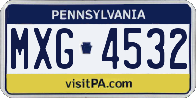 PA license plate MXG4532