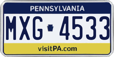 PA license plate MXG4533