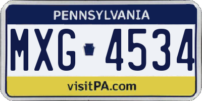 PA license plate MXG4534