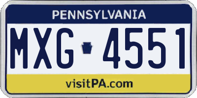 PA license plate MXG4551