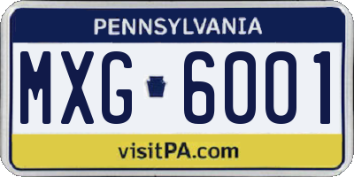 PA license plate MXG6001