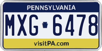PA license plate MXG6478