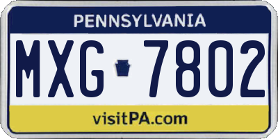 PA license plate MXG7802