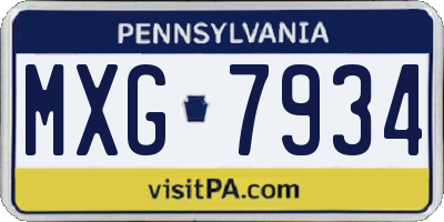 PA license plate MXG7934