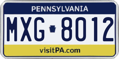 PA license plate MXG8012