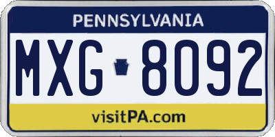 PA license plate MXG8092