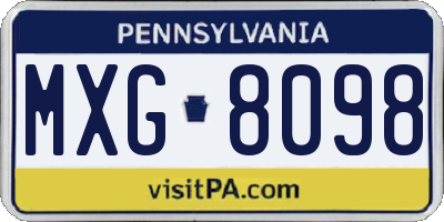 PA license plate MXG8098