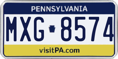 PA license plate MXG8574