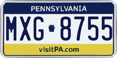 PA license plate MXG8755