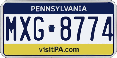 PA license plate MXG8774