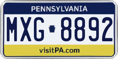 PA license plate MXG8892