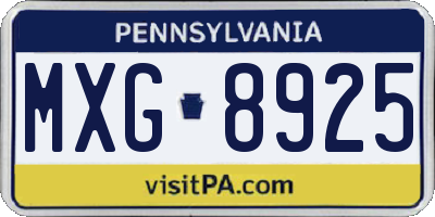 PA license plate MXG8925