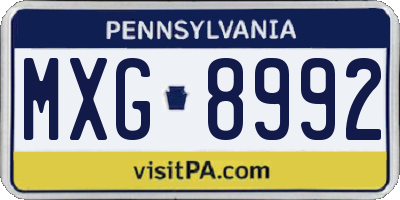 PA license plate MXG8992