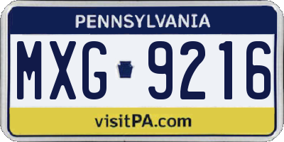 PA license plate MXG9216