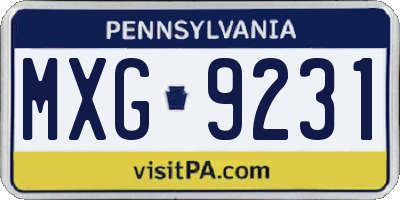 PA license plate MXG9231