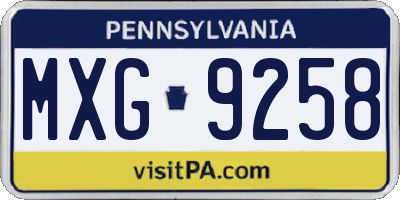 PA license plate MXG9258