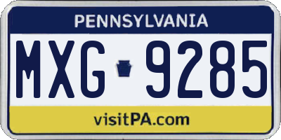 PA license plate MXG9285