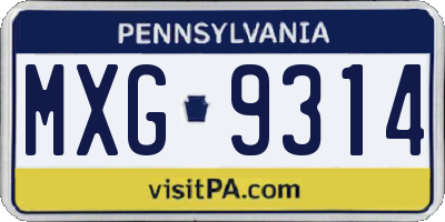 PA license plate MXG9314