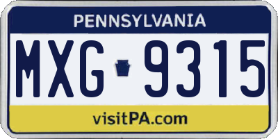 PA license plate MXG9315