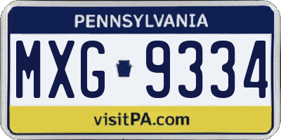 PA license plate MXG9334